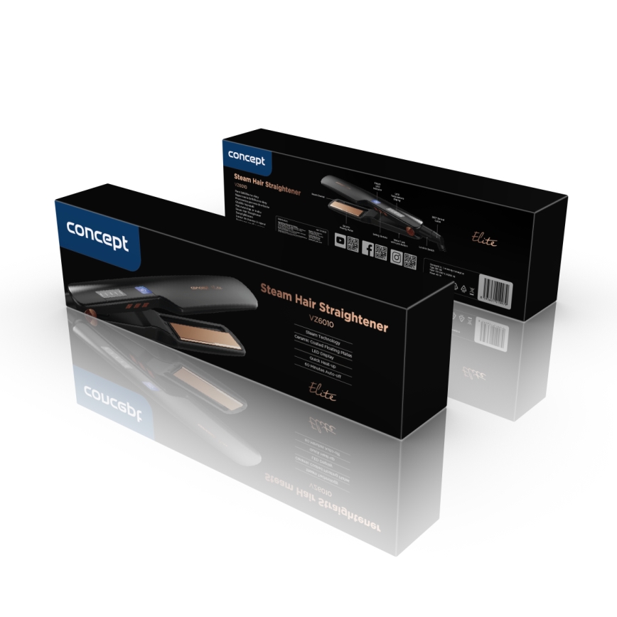 Concept VZ6010 - Parni likalnik las z LED zaslonom ELITE STEAM BOOST 54W/230V črna