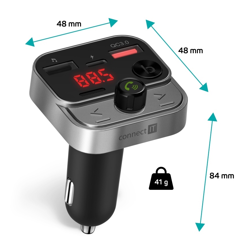 CONNECT IT CCC-8900-AN - FM oddajnik za avto s funkcijo prostoročnega telefoniranja, črno/srebrna