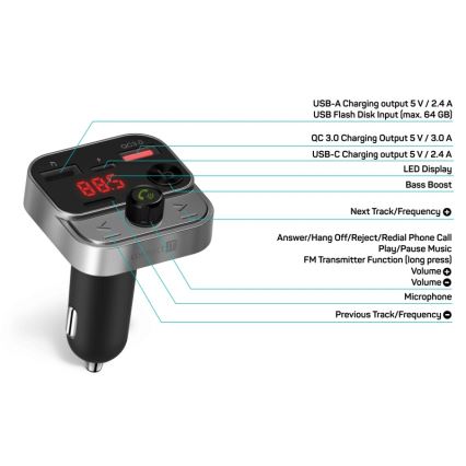 CONNECT IT CCC-8900-AN - FM oddajnik za avto s prostoročno funkcijo črna/srebrna