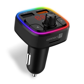 CONNECT IT CCC-9090-BK - LED RGB FM oddajnik za avto s prostoročno funkcijo črna