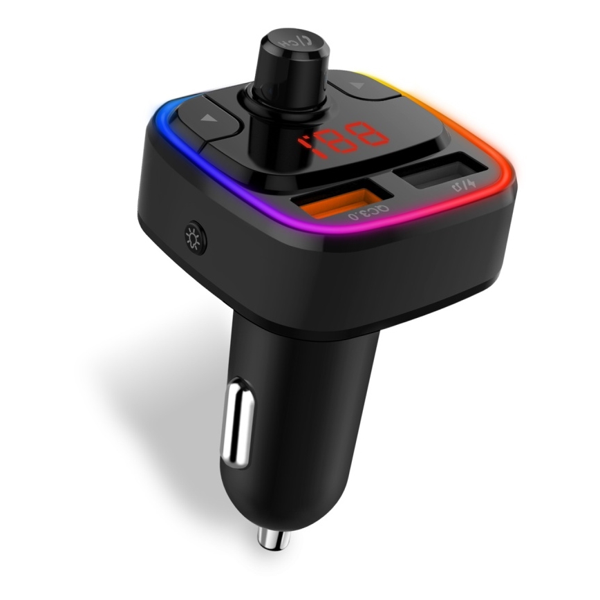 CONNECT IT CCC-9090-BK - LED RGB FM oddajnik za avto s prostoročno funkcijo črna