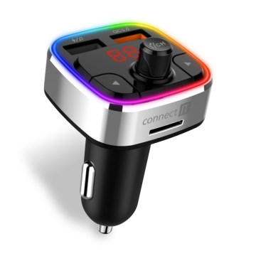 CONNECT IT CCC-9090-SL - LED RGB FM oddajnik za avto s prostoročno funkcijo črna/srebrna