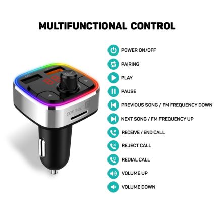 CONNECT IT CCC-9090-SL - LED RGB FM oddajnik za avto s prostoročno funkcijo črna/srebrna