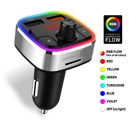 CONNECT IT CCC-9090-SL - LED RGB FM oddajnik za avto s prostoročno funkcijo črna/srebrna