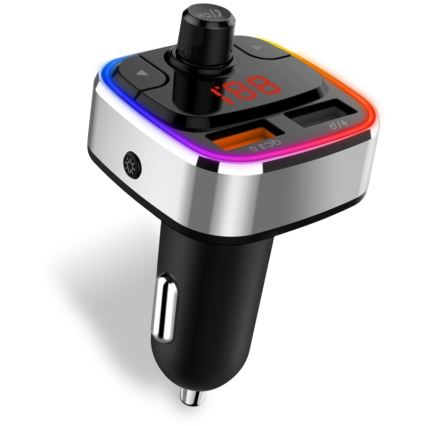 CONNECT IT CCC-9090-SL - LED RGB FM oddajnik za avto s prostoročno funkcijo črna/srebrna