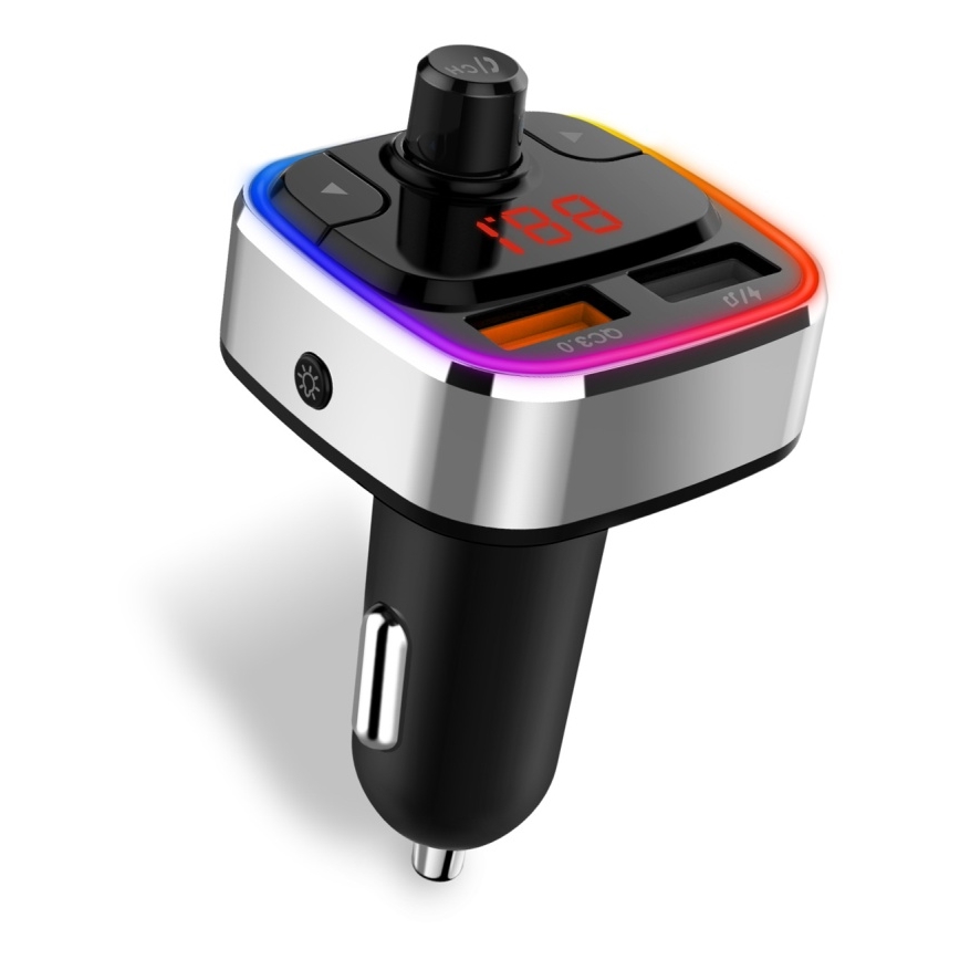 CONNECT IT CCC-9090-SL - LED RGB FM oddajnik za avto s prostoročno funkcijo črna/srebrna