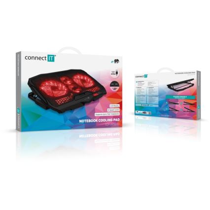 CONNECT IT CCP-2200-RD - Hladilna podloga za prenosnik 4x ventilator 2xUSB črna/rdeča