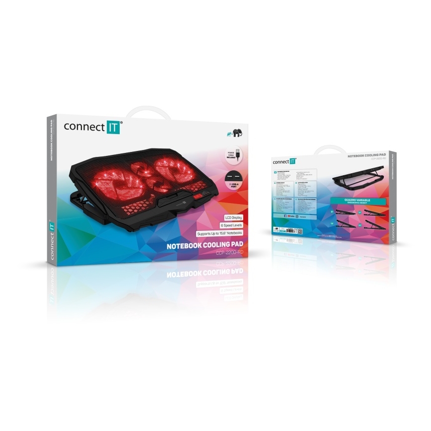 CONNECT IT CCP-2200-RD - Hladilna podloga za prenosnik 4x ventilator 2xUSB črna/rdeča