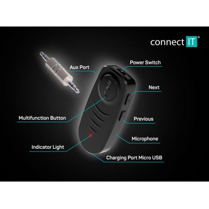 CONNECT IT CFF-4050-BK - Bluetooth audio sprejemnik AUX 110 mAh