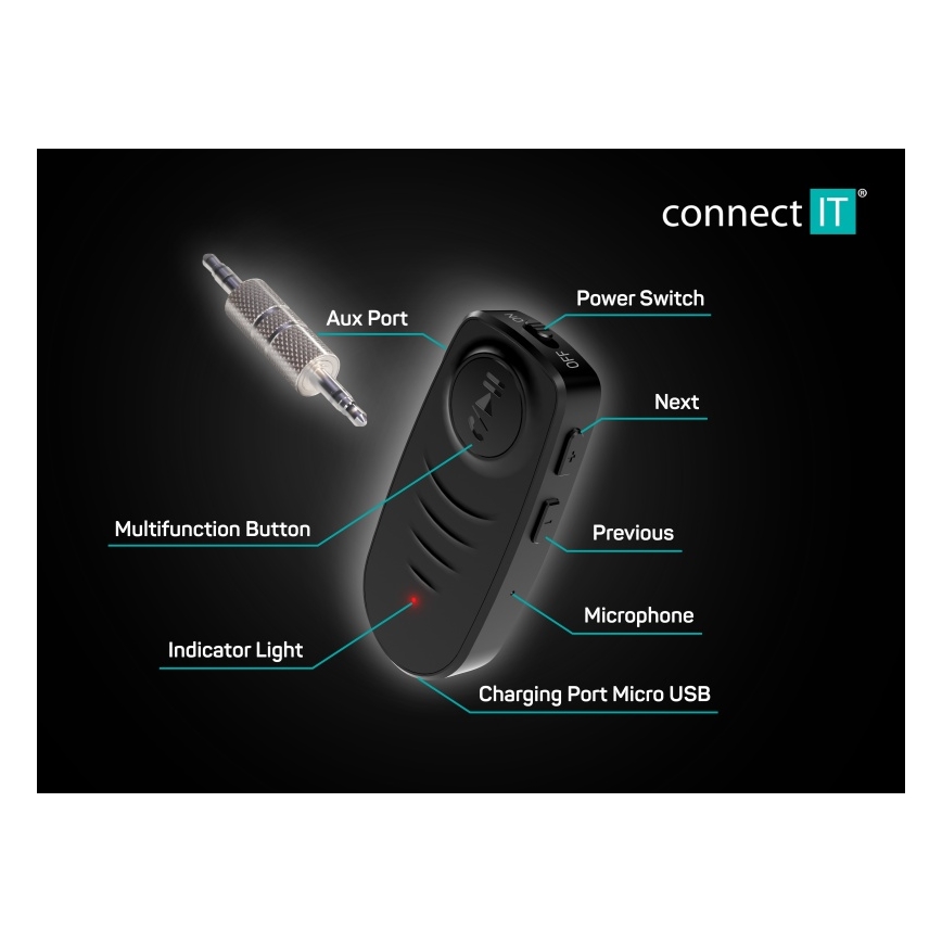 CONNECT IT CFF-4050-BK - Bluetooth audio sprejemnik AUX 110 mAh