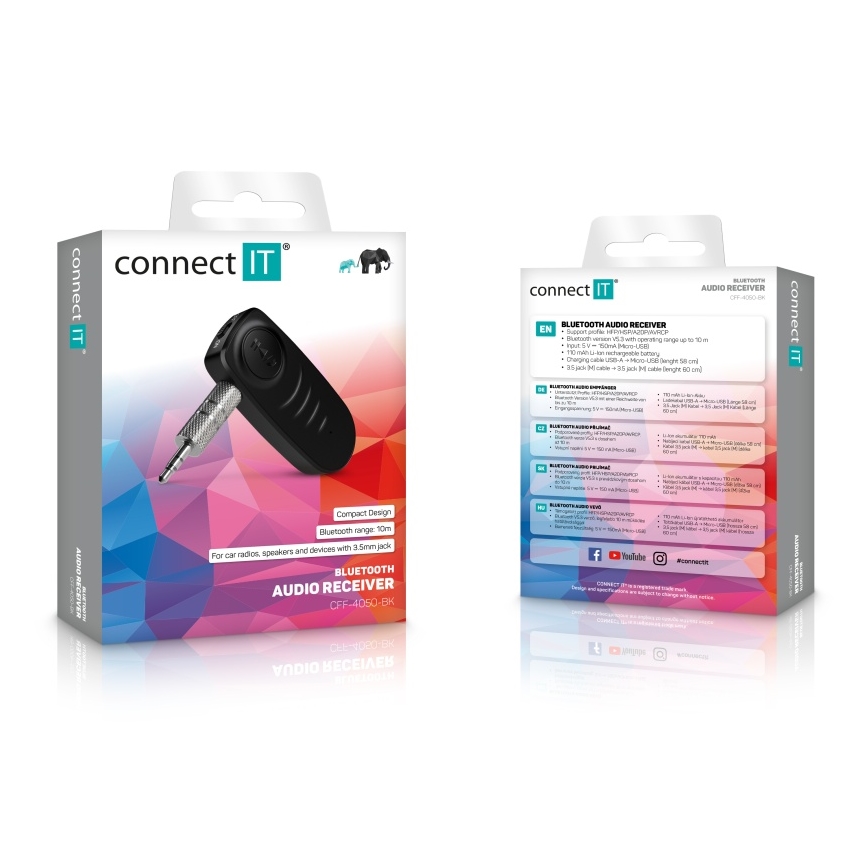 CONNECT IT CFF-4050-BK - Bluetooth audio sprejemnik AUX 110 mAh
