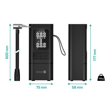 CONNECT IT CFF-4500-BK - Digitalni žepni kompresor AirFlow 80W/6000 mAh črn