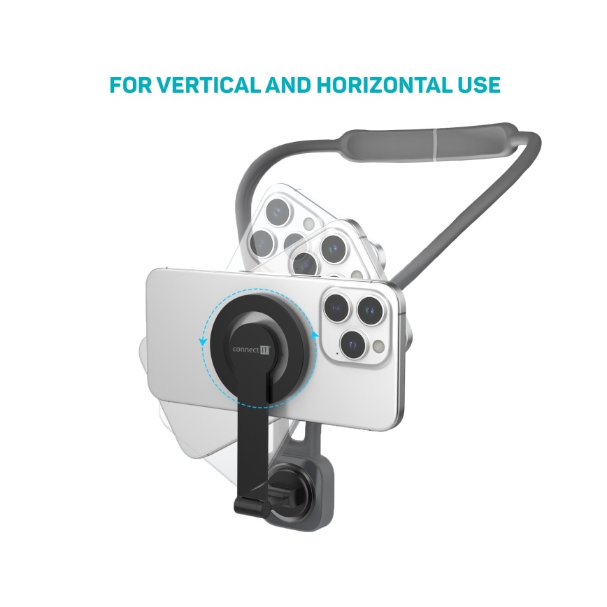 CONNECT IT CFF-6020-GY - Fleksibilen magnetni nosilec za telefon MagSafe za okoli vratu