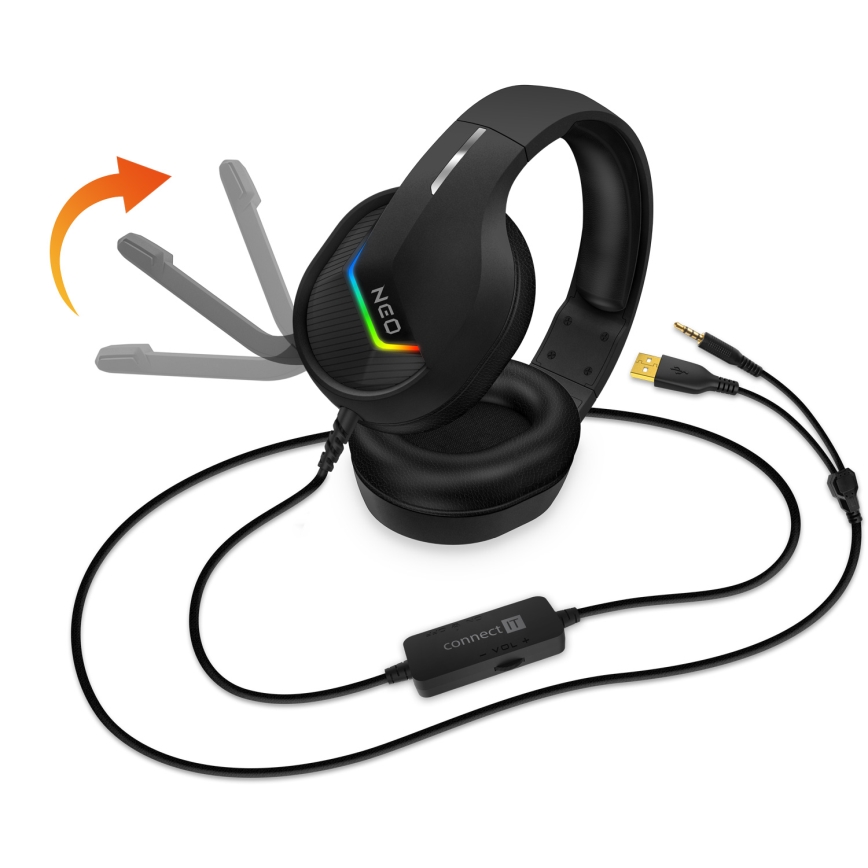 CONNECT IT CHP-3595-BK - LED RGB Žične gaming slušalke z mikrofonom črna