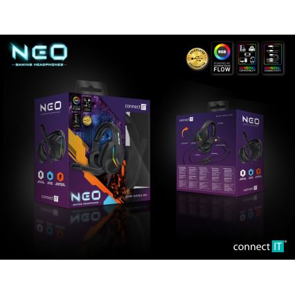 CONNECT IT CHP-3595-BK - LED RGB Žične gaming slušalke z mikrofonom črna