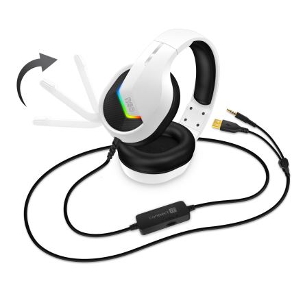 CONNECT IT CHP-3595-WH - LED RGB Žične gaming slušalke z mikrofonom bela/črna