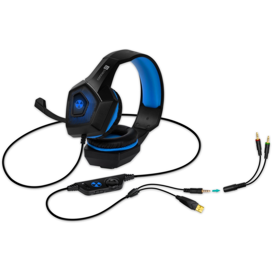 CONNECT IT CHP-5500-BL - LED Žične gaming slušalke z mikrofonom črna/modra
