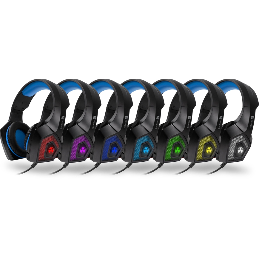 CONNECT IT CHP-5500-BL - LED Žične gaming slušalke z mikrofonom črna/modra