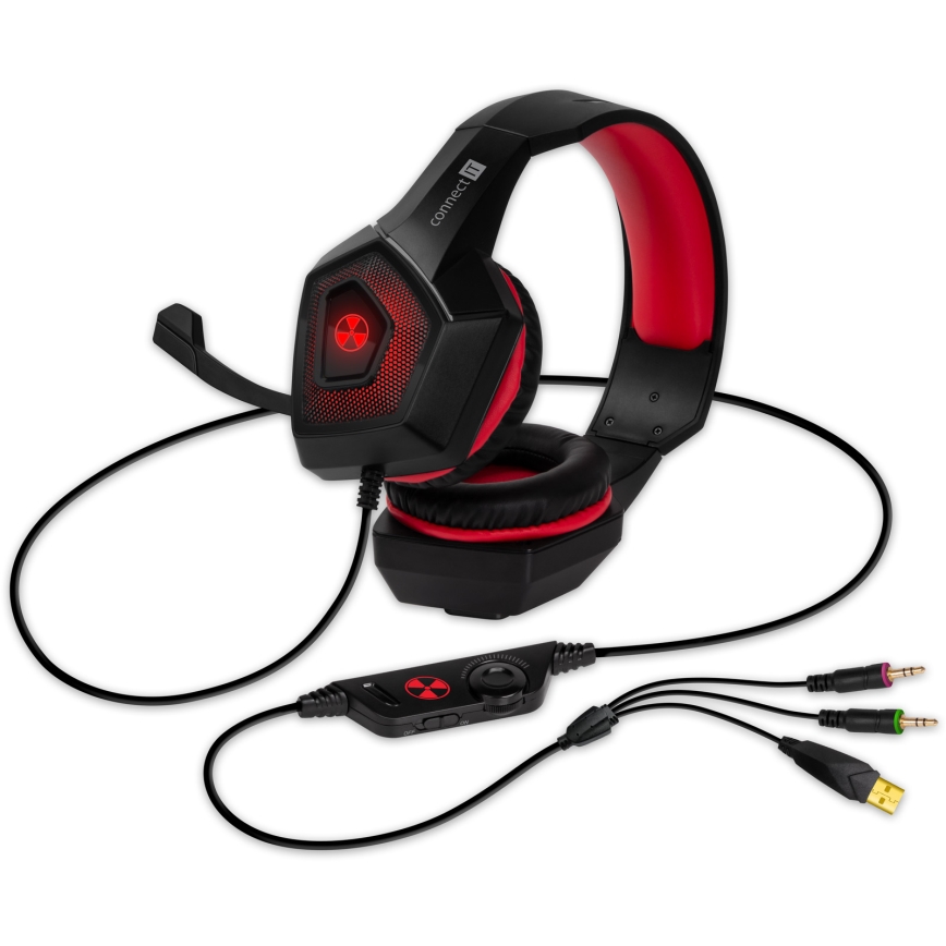 CONNECT IT CHP-5500-RD - LED Žične gaming slušalke z mikrofonom črna/rdeča