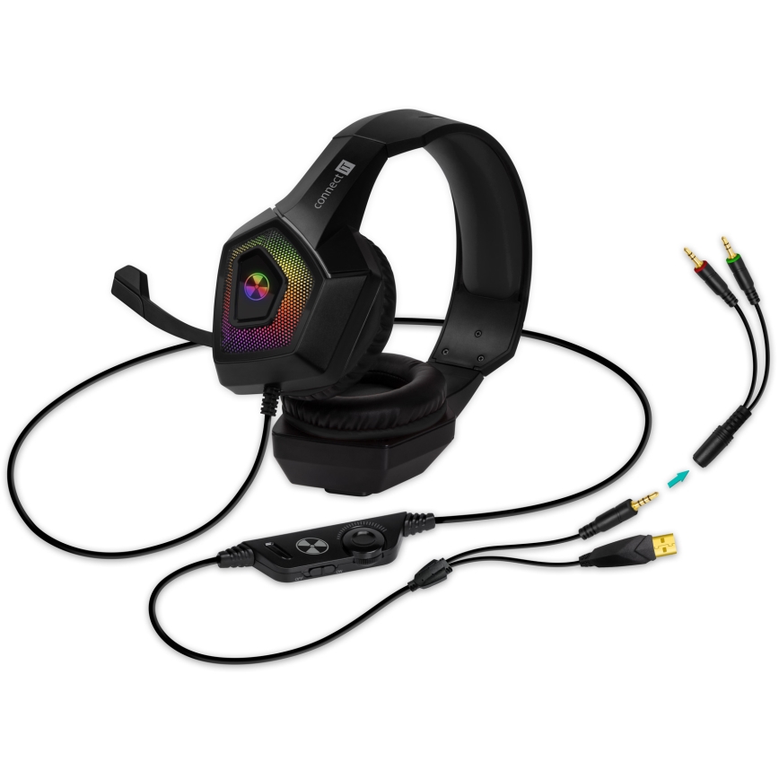 CONNECT IT CHP-5600-BK - LED RGB Žične gaming slušalke z mikrofonom črna