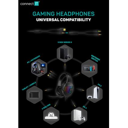 CONNECT IT CHP-5600-BK - LED RGB Žične gaming slušalke z mikrofonom črna