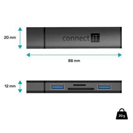 CONNECT IT CHU-4060-AN - USB-A vozlišče s bralnikom pomnilniških kartic 4v1