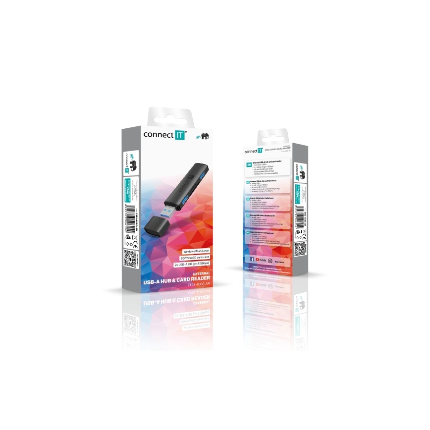 CONNECT IT CHU-4060-AN - USB-A vozlišče s bralnikom pomnilniških kartic 4v1