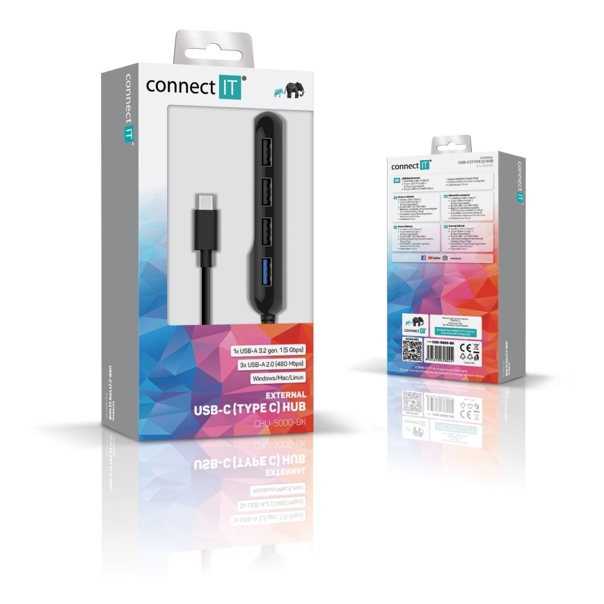 CONNECT IT CHU-5000-BK - USB-C vozlišče 4v1