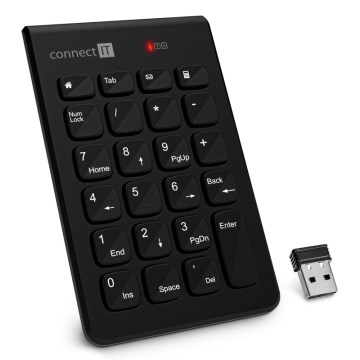 CONNECT IT CKB-0062-BK - Brezžična numerična tipkovnica 1xAAA črna