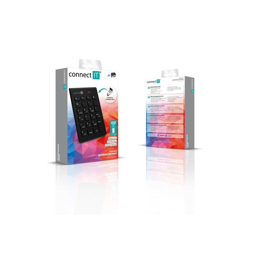 CONNECT IT CKB-0062-BK - Brezžična numerična tipkovnica 1xAAA črna