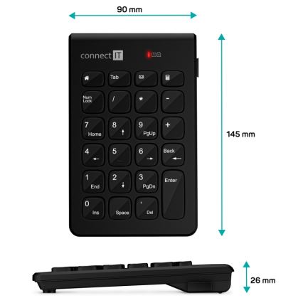 CONNECT IT CKB-0062-BK - Brezžična numerična tipkovnica 1xAAA črna