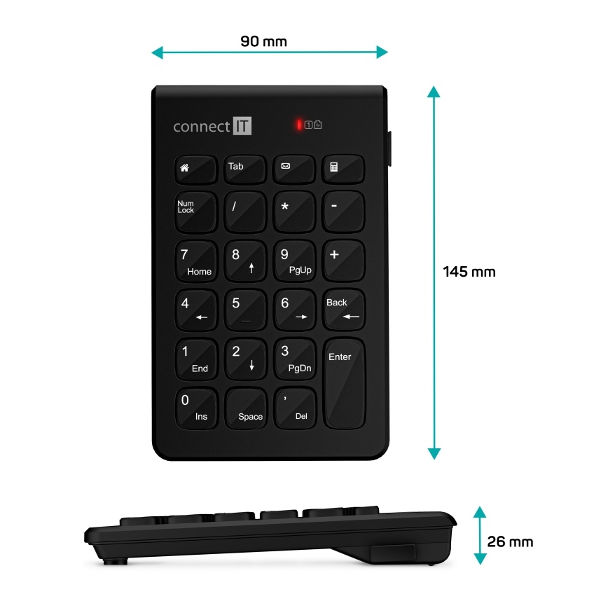 CONNECT IT CKB-0062-BK - Brezžična numerična tipkovnica 1xAAA črna