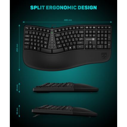 CONNECT IT CKB-2800-CS - Ergonomska brezžična tipkovnica z CZ/SK lokalizacijo črna