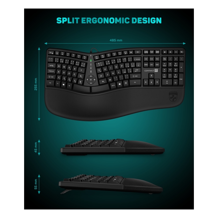 CONNECT IT CKB-2800-CS - Ergonomska brezžična tipkovnica z CZ/SK lokalizacijo črna