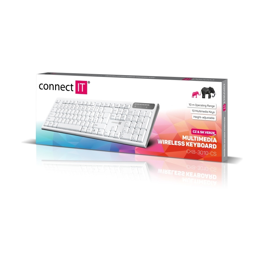CONNECT IT CKB-3010-CS - Brezžična multimedijska tipkovnica z CZ/SK lokalizacijo 2xAAA bela