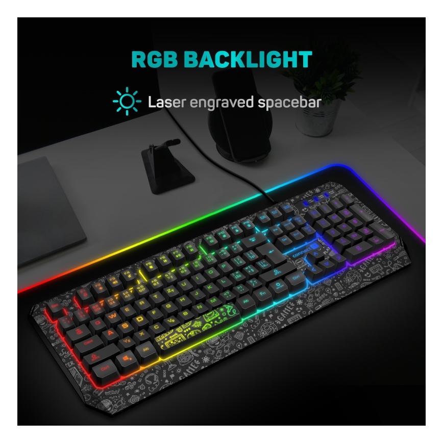 CONNECT IT CKB-3530-DD - LED RGB Žična gaming tipkovnica z CZ/SK lokalizacijo črna
