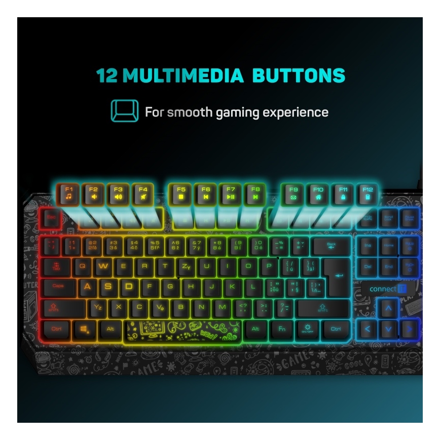 CONNECT IT CKB-3530-DD - LED RGB Žična gaming tipkovnica z CZ/SK lokalizacijo črna