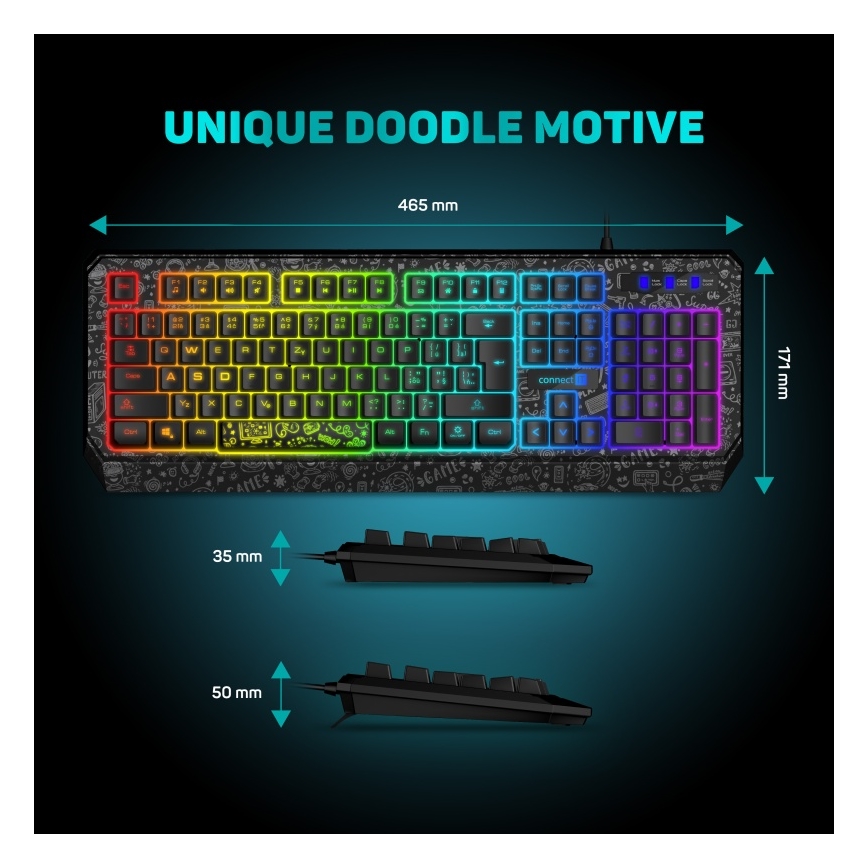 CONNECT IT CKB-3530-DD - LED RGB Žična gaming tipkovnica z CZ/SK lokalizacijo črna