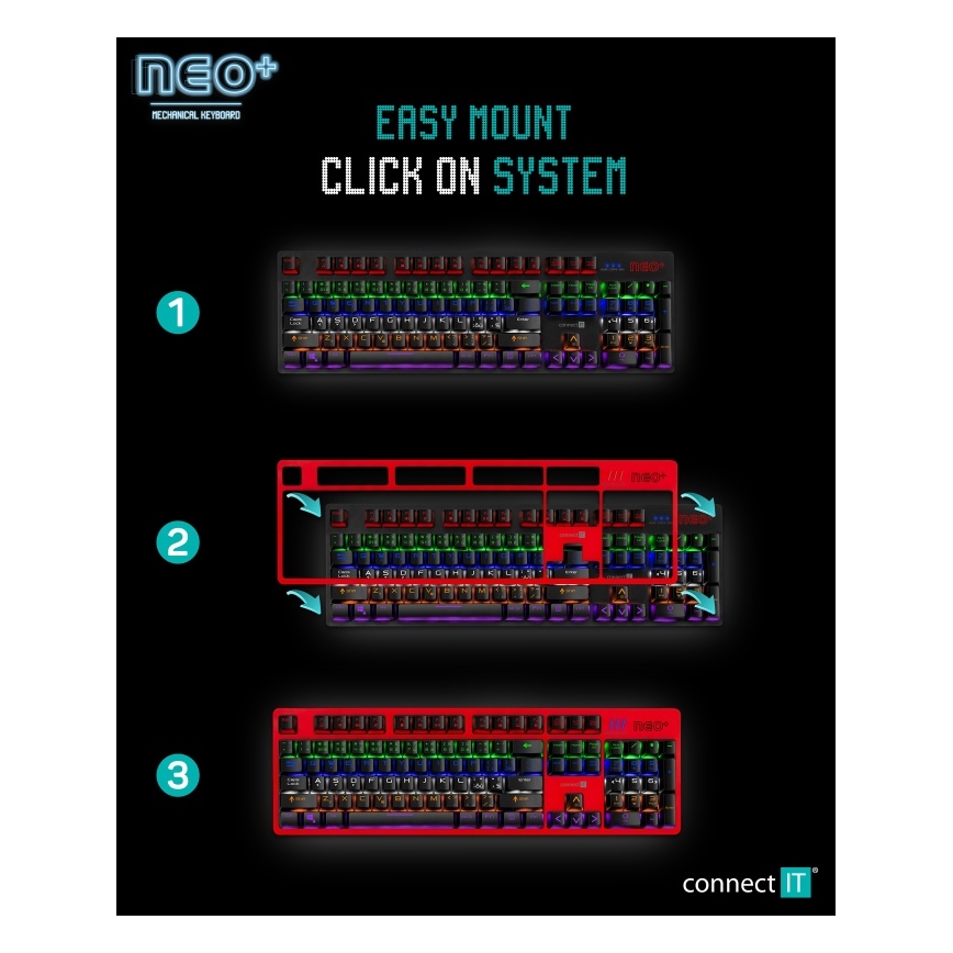 CONNECT IT CKB-3591-CS - LED RGB Žična gaming tipkovnica z CZ/SK localization črna + rdeča okvir