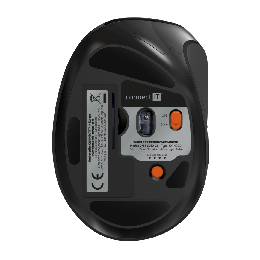 CONNECT IT CKM-6010-CS - Ergonomska brezžična tipkovnica in miška 800/1200/1600/2400 DPI z CZ/SK localization 1xAA + 2xAAA črna