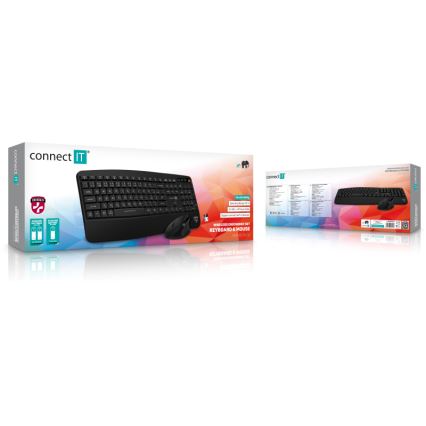 CONNECT IT CKM-6010-CS - Ergonomska brezžična tipkovnica in miška 800/1200/1600/2400 DPI z CZ/SK localization 1xAA + 2xAAA črna