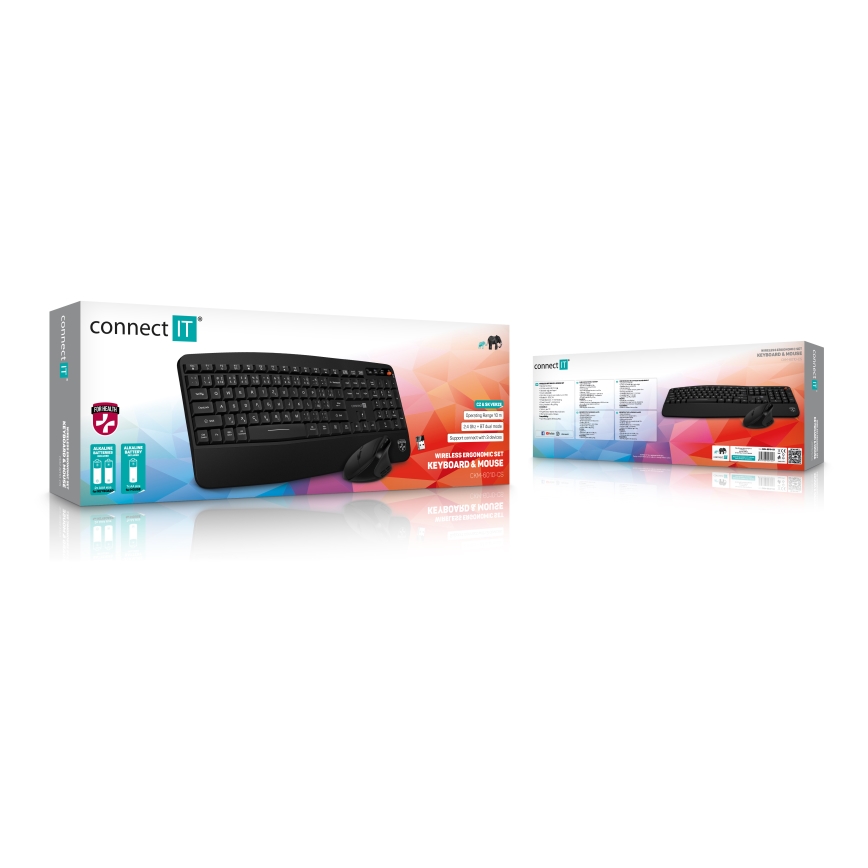 CONNECT IT CKM-6010-CS - Ergonomska brezžična tipkovnica in miška 800/1200/1600/2400 DPI z CZ/SK localization 1xAA + 2xAAA črna