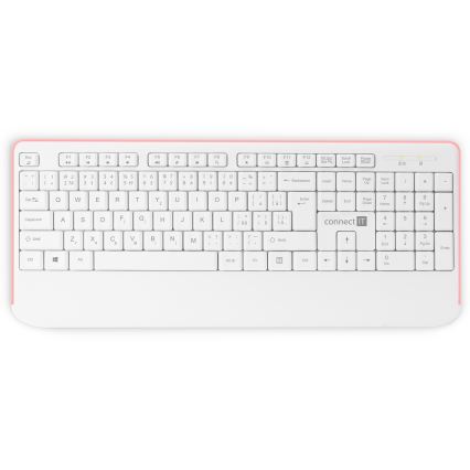 CONNECT IT CKM-7801-CS - Brezžična tipkovnica in miška 1200 DPI z CZ/SK localization 1xAAA + 1xAA bela/roza