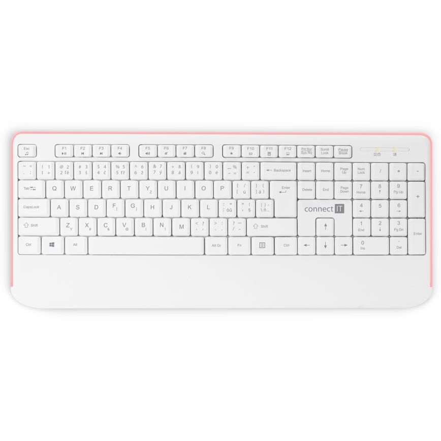 CONNECT IT CKM-7801-CS - Brezžična tipkovnica in miška 1200 DPI z CZ/SK localization 1xAAA + 1xAA bela/roza
