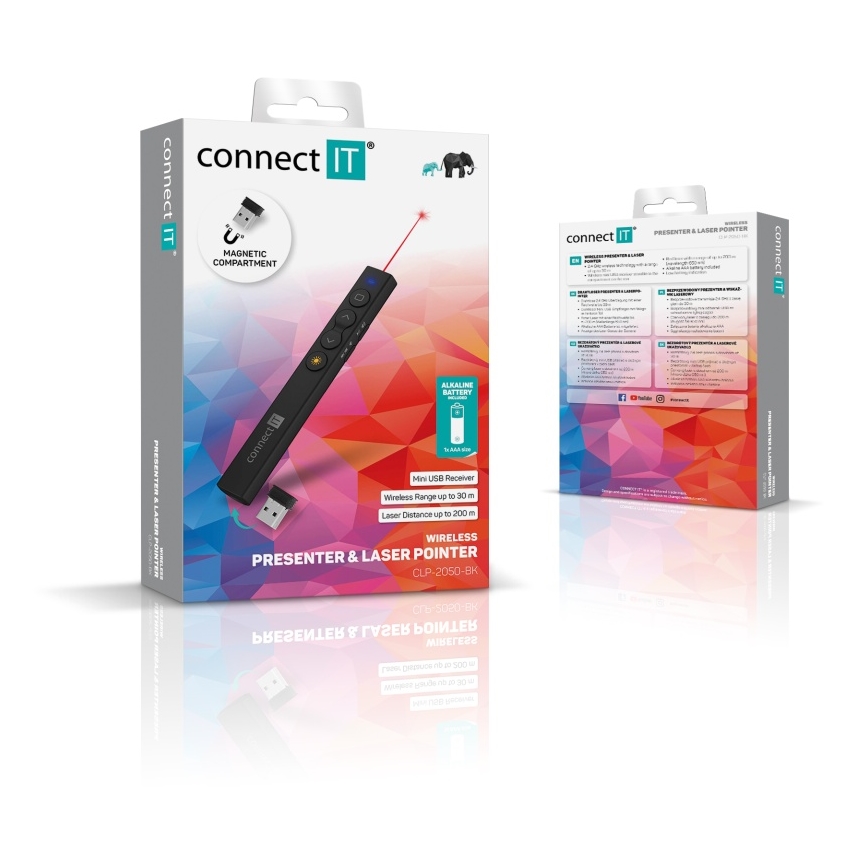 CONNECT IT CLP-2050-BK - Brezžični predstavitelj z laserskim kazalcem 1xAAA