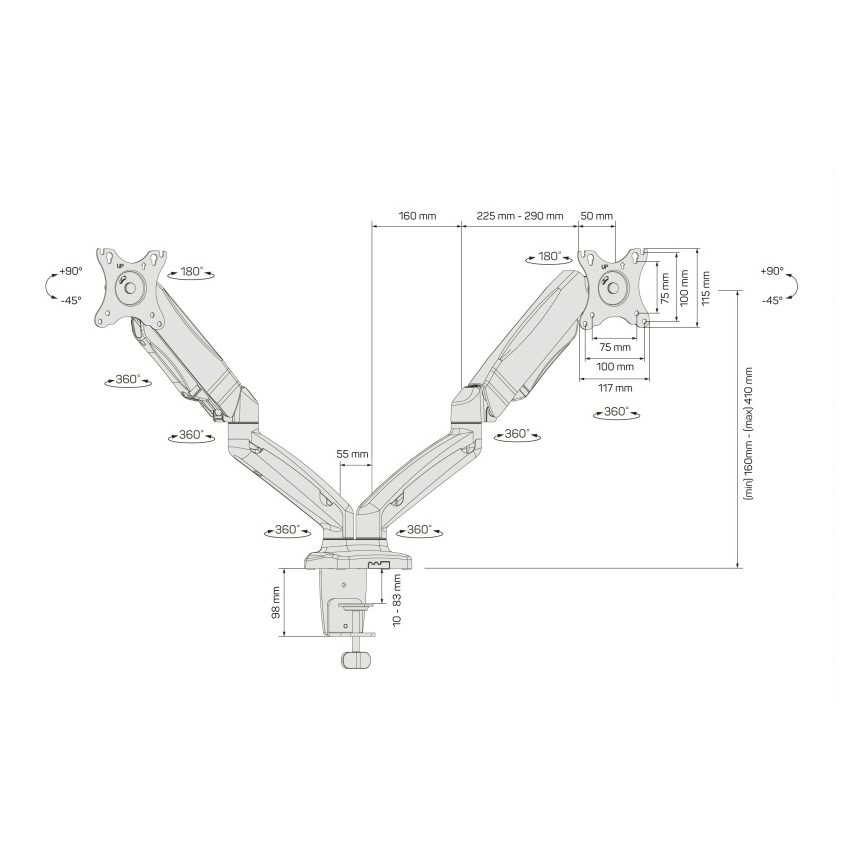 CONNECT IT CMF-3207-BK - Univerzalni nosilec za 2 monitorja 13-27” črna