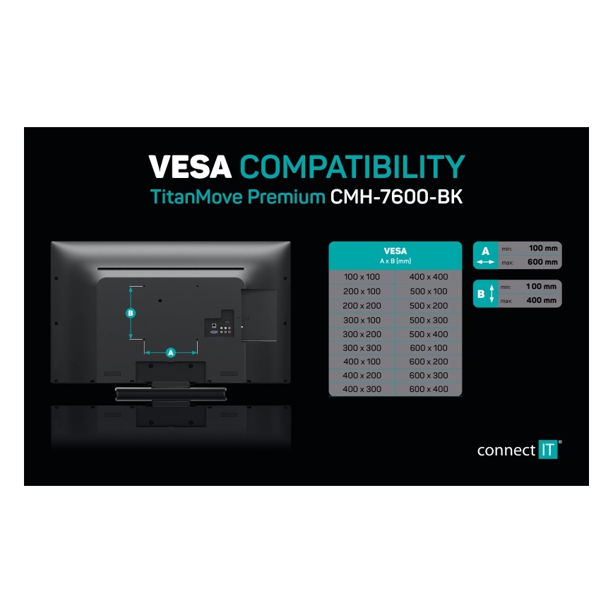 CONNECT IT CMH-7600-BK - Stenski nosilec za TV 32-70” črna