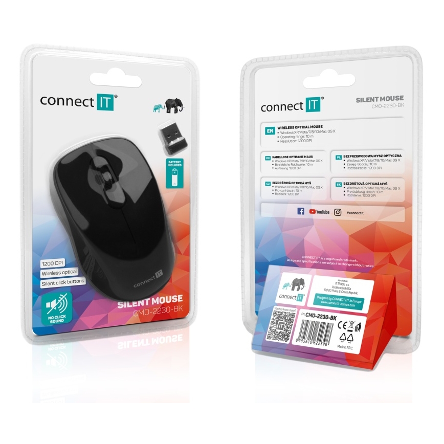 CONNECT IT CMO-2230-BK - Brezžična tiha miška MUTE 1200 DPI 1xAA črna