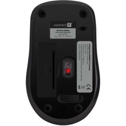 CONNECT IT CMO-2230-RD - Brezžična tiha miška MUTE 1200 DPI 1xAA črna/rdeča