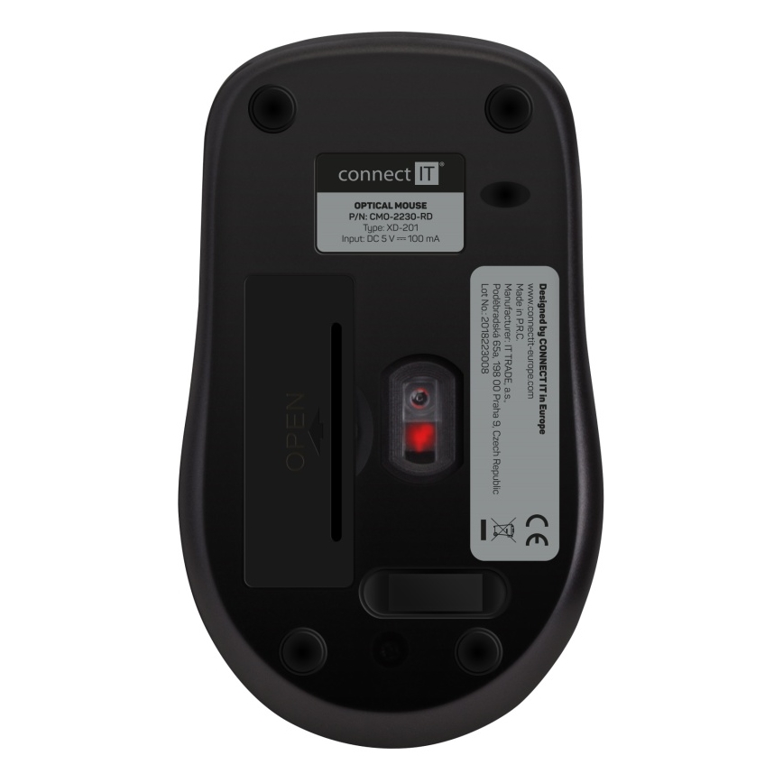 CONNECT IT CMO-2230-RD - Brezžična tiha miška MUTE 1200 DPI 1xAA črna/rdeča